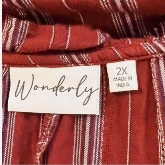 Wonderly. Sz 2X. Reddish Brown. Wrist elastic ruffle. Tie neck. Rayon. B123 - Picture 5 of 6